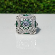 1890s 0.50 Ct Round Moissanite Target Halo Iconic Retro Vintage Engagement Ring