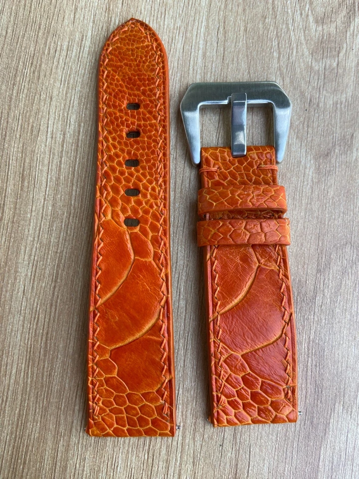 Correa de reloj de avestruz naranja 26 mm 24 mm 23 mm 22 mm 21 mm 20 mm 19 mm 18 mm 16 mm Foto 2 de 4