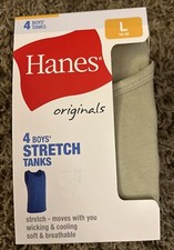 Hanes Boys 4 Pack Stretch Tank Top Shirts Size L 14-16 Brand New