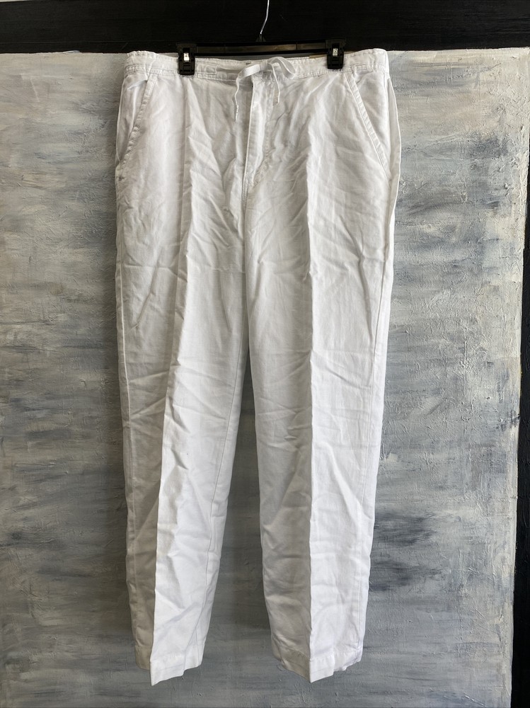 NEW Men ISLAND SHORES 19963-8 Linen Blend Drawstring Waist Pants, S L XL - White