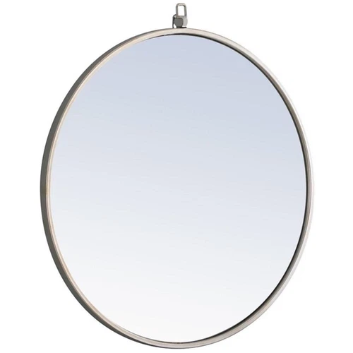Elegant Decor Rowan 24" Round Metal Frame Hooked Mirror in Silver - Picture 3 of 9