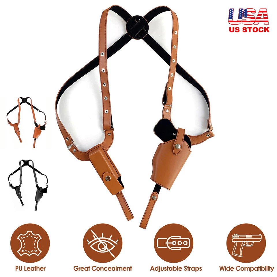 Concealed Carry Gun Holster Pistol Adjustable Underarm Leather Shoulder Holster - Image 2 of 4