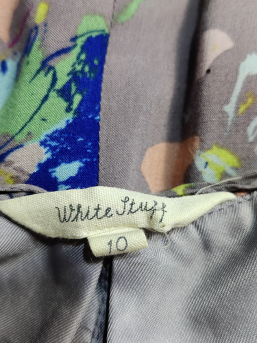 WOMENS WHITE STUFF SIZE UK 10 GREY FLORAL SLEEVELESS LINED FLOATY SUMMER DRESS - Picture 5 of 6