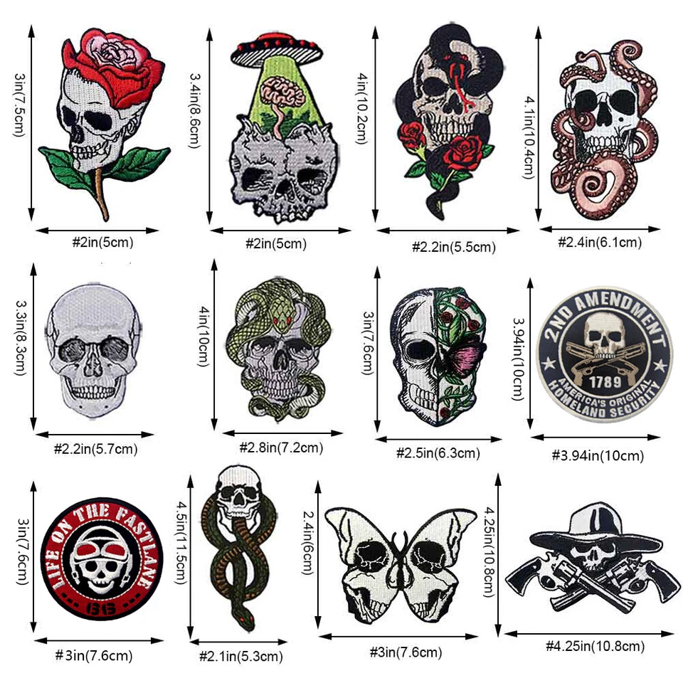 Embroidered Iron Sew On Patches Appliques Badge transfers Skeletons Skull Series - Image 3 of 3