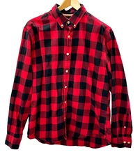 The Normal Brand Mens Flannel Shirt Size Large Cotton Red Black Plaid