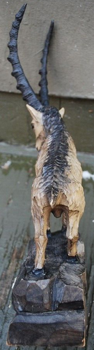 Antique BLACK FOREST Hand Carved Sculpture IBEX CHAMOIS Linden Wood Signed 15" - Picture 13 of 24
