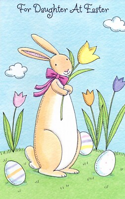 Cute EASTER Card FOR YOUNG DAUGHTER, Rabbit Bow by Gallant Greetings + Envelope