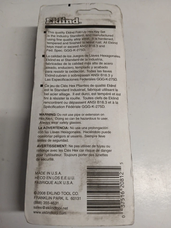 EKLIND 20812 #812 3/32-1/4 HEX KEYS - Image 2 of 2