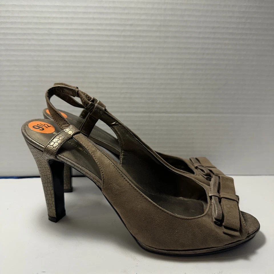 Sandalias de tacón alto Bandolino de cuero tostado punta abierta para mujer talla 10 GB-3 Foto 3 de 4