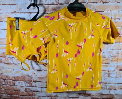 BNWT Little Girl Sz 2 Anko Golden Glow 3 Piece Swim Set Rash Top Shorts Tank