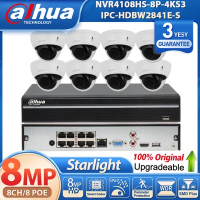 NEW ! Dahua 8CH 8 POE NVR 8MP Starlight Dome MIC Security IP Camera System Lot