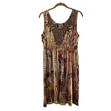 Apt 9 Boho Sleeveless Dress Lace Accent Floral Print M Crochet Babydoll Y2K