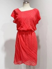 Vince Camuto Women's Coral Sequin Asymmetrical Neck Sequin Cocktail Dress Size 6