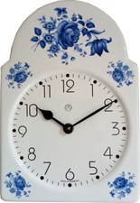 Küchenuhr blaue Blumen Wanduhr Quarz-Uhr Wohnraumuhr Keramik-Uhr weiß Platte