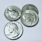 Washington Quarters, LOT OF 4 - 90% Silver 1932 - 1964, Circulated Coins #8913
