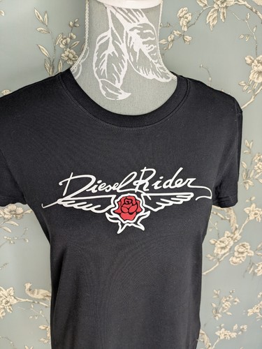 Diesel Womens Diesel Rider Logo T-Shirt Size LBlack Short Sleeve Crew Neck - Picture 2 of 9