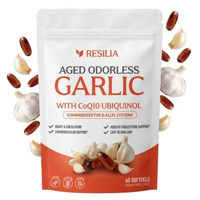 Resilia Garlic Extract 600mg Softgels (60 Count)   Odorless Aged Garlic Extract