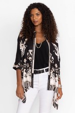 Johnny Was Jade Black  White Katia Oversized Silk Blouse Batwing style S/M 318