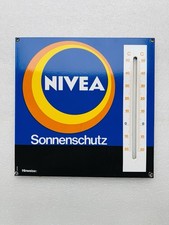 Emailschild Nivea Sonnencreme Thermometer - 39x39cm - Original um 1965