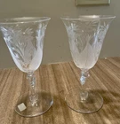 Steuben Etched Wine Glasses With Fish Design Motif