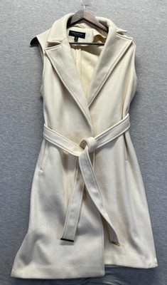Marc New York Andrew Marc Trench Coat Womens Medium Beige Belt Waist Notch Lapel