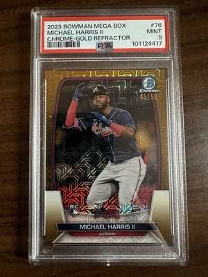 Michael Harris II 2023 Bowman Chrome Mega Box Mojo Gold 45/50 Braves PSA 9