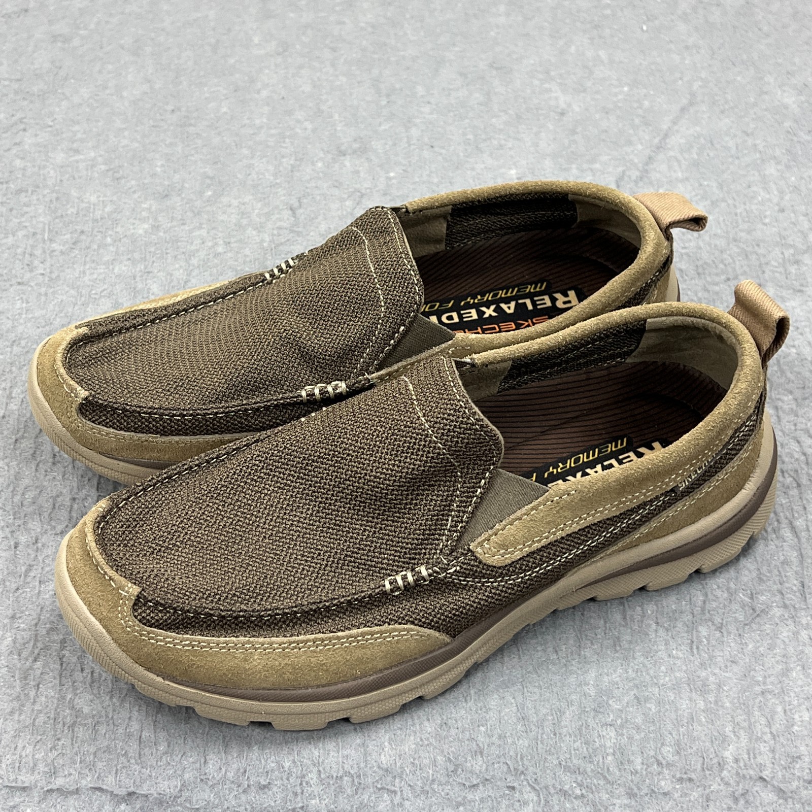 Skechers Relaxed Fit Superior Milford Slip On Shoes Men's 9 Light Brown Leather