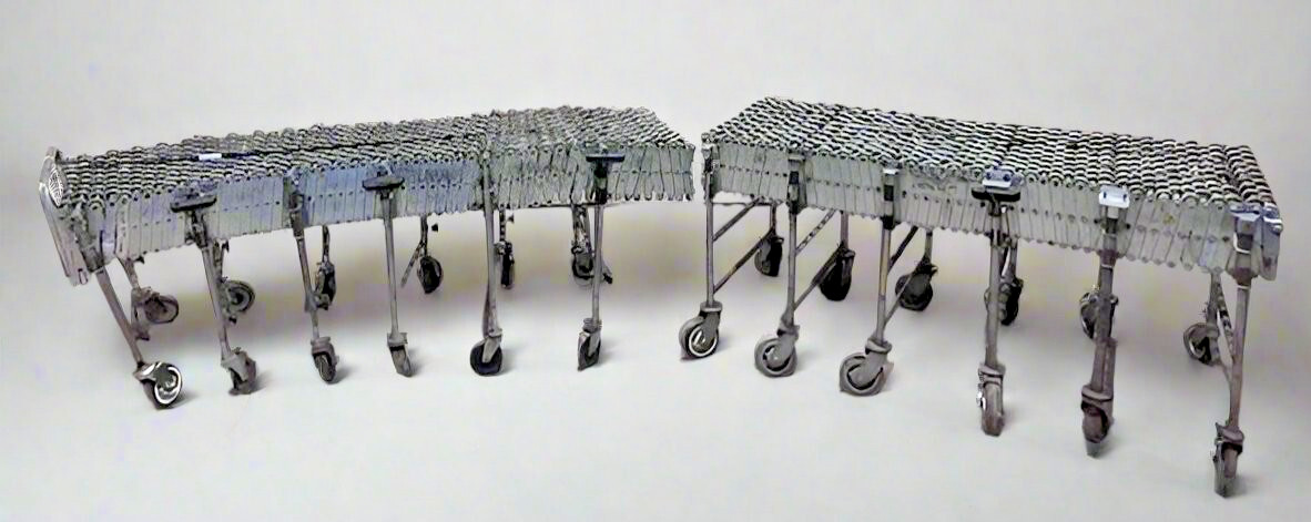 LOT OF 2 NESTAFLEX 375/225, 2" STEEL SKATEWHEEL CONVEYOR ON CASTERS 152"L-556"L
