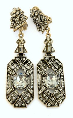 Beautiful Vintage HEIDI DAUS Deco Revival Clear Crystal Dangle Clip Earrings