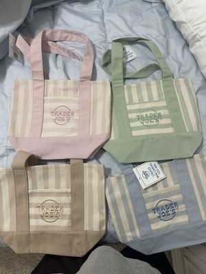 Trader Joe s Mini Pastel Stripe Canvas Tote Bag Limited Edition Set Of 4