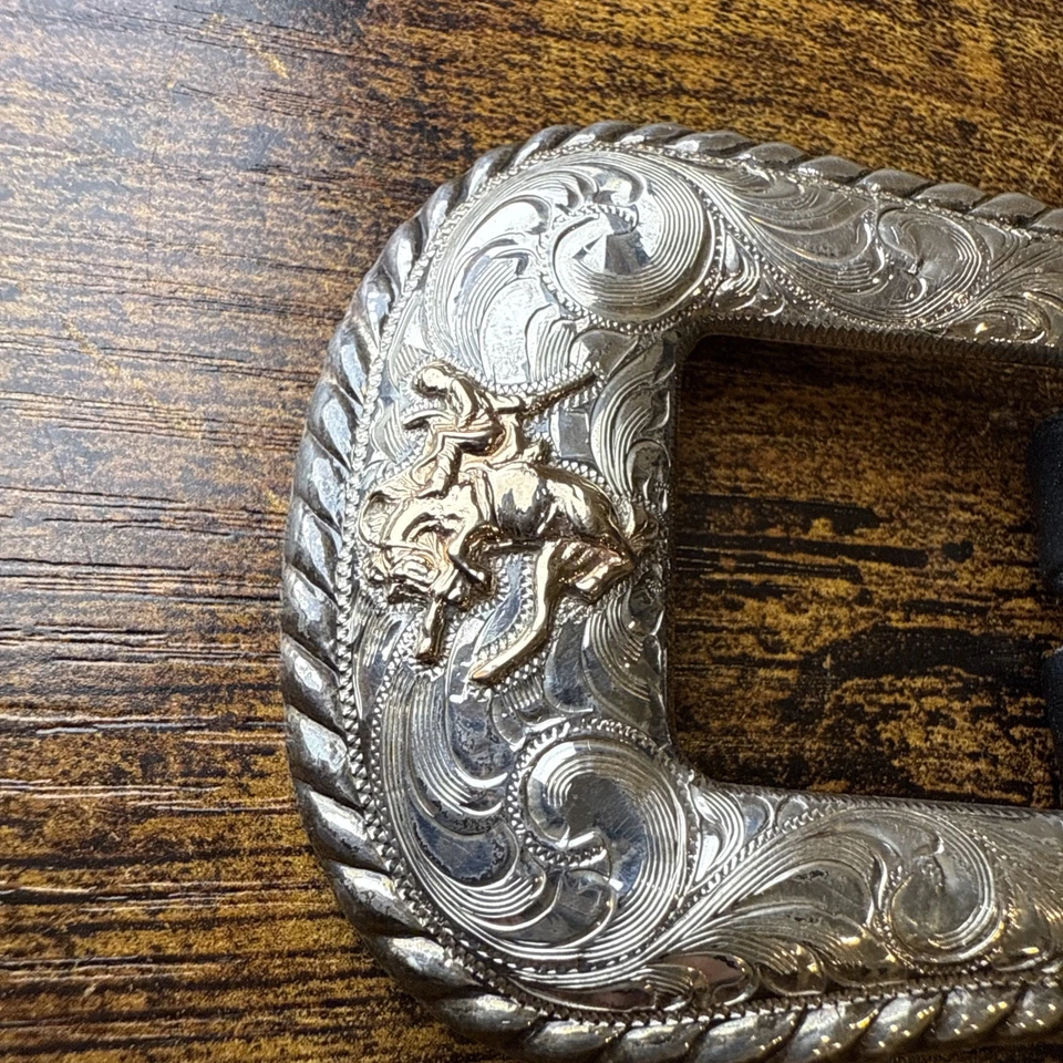 Vogt Elk Creek Hebilla Ranger Plata Esterlina + Cinturón de Cuero de 1" | Oro 14k Bronco Foto 3 de 4