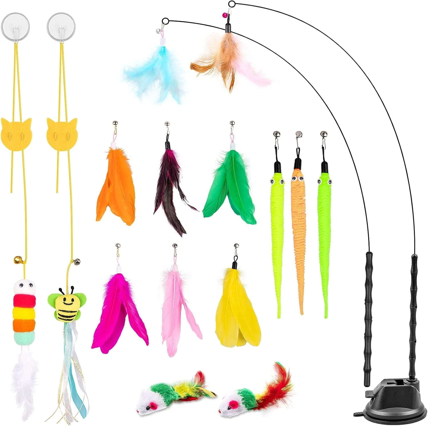 Depets Cat Wand Toy, 15 Pcs Interactive Feather Toys for 15 packs, Mix