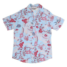 Camicia Casual Blu E Rosa A Fiori Per Uomo In Poliestere A Maniche Corte