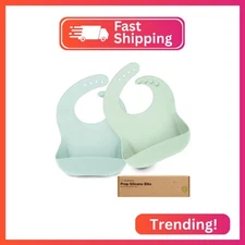 KeaBabies 2-Pack Silicone Baby Bibs for Eating - Sturdy Food-Grade Silicone Bibs
