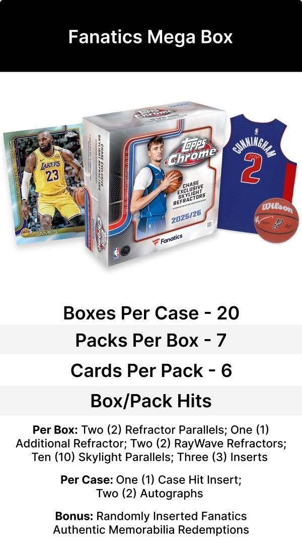 2025-26 TOPPS CHROME FANATICS MEGA BOX (42 Cards) NBA Basketball