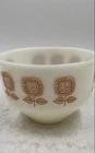Vintage Federal White Brown Sunflower Milk Glass 1.5qt Serving Bowl With Lid