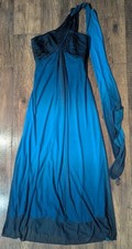 Alex Evenings Women's Formal Watercolor Blue Chiffon One Shoulder Maxi Gown Sz 6
