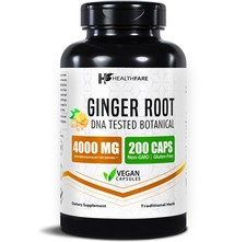 Ginger Root Capsules 4000mg  200 Pills  Highest Potency Supplement HealthFare
