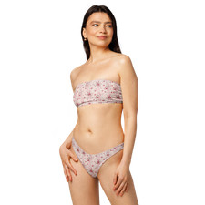 Vintage Pink Floral with Stripes Custom Print Bandeau Bikini Sz 2XS-6XL