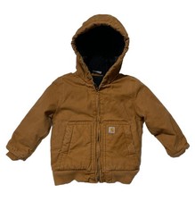 Carhartt Canvas Jacket Boys Toddler Size 3T Brown Hooded Insulated