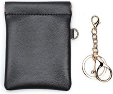 Leather Squeeze Coin Purse with Keychain Small Change Holder Slim Wallet Pouch C