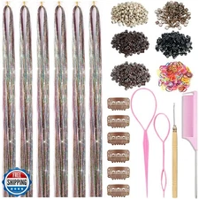 Hair Tinsel with Tools, 50 Inch Fairy Hair Tinsel Kit Extensions, 1800 Heat R
