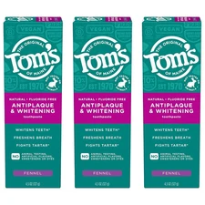 Tom’s of Maine Antiplaque and Whitening Toothpaste, Fluoride Free, Fennel, 3 Pac