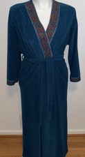 Vintage Vanity Fair Velour Robe L Teal Paisley Trim Belted USA Long Beautiful