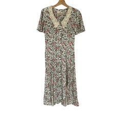 CDC Petites fairy cottage vintage lace midi floral dress 8 padded shoulders