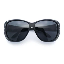 Polarized 55mm Fit Over OTG Butterfly Rhinestone Diva Sunglasses Matte Black