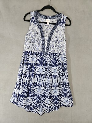 Knox Rose Womens Mini Dress Vneck Ties Boho Small Tunic Blue Sheer Slip Cottage