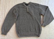 VTG Croft & Barrow Mens 1/4 Button Sweater Black/Grey Check Made in USA Small