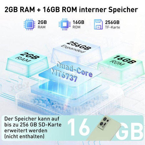 2025 Smartphone Android 2SIM Handy Ohne Vertrage 6 Zoll 2GB+16GB Quad Core 4G HD - Zdjęcie 4 z 15