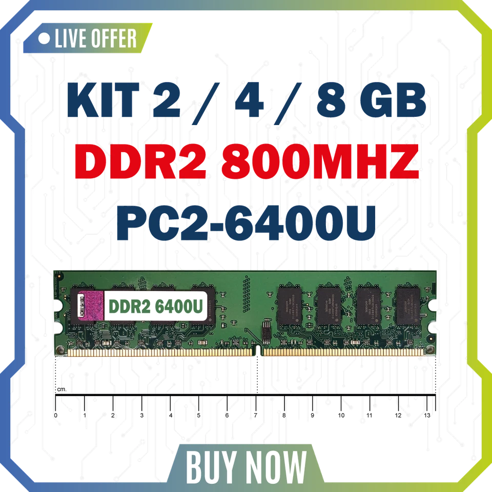 Memoria RAM KIT DDR2 2 Gb 4 Gb 8 Gb 800MHz PC2-6400U PC fisso DESKTOP 240 pin - Imagen 3 de 4